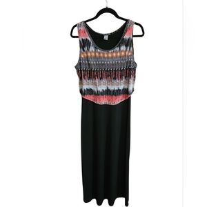 Soft Works SLEEVELESS Black And Abstract Pattern MAXI dress M